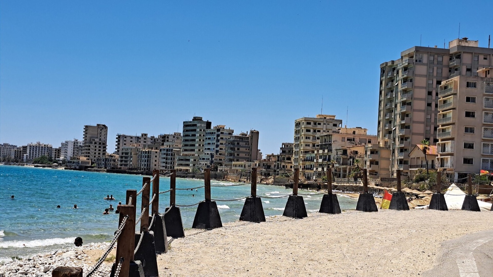 Varosha beachfront seen from the permitted coastal area