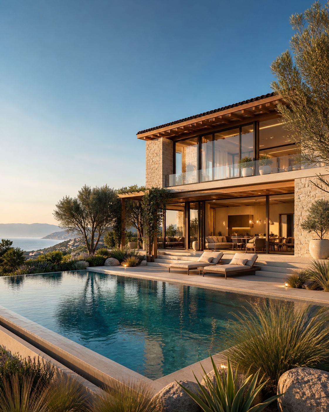 Illustrative 3D visualisation of a Mediterranean villa